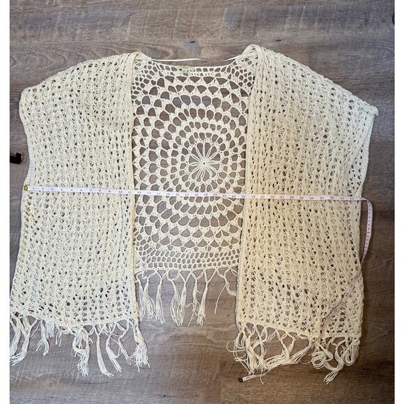 Kori Crochet Boho Fringed Oversized Vest Cream One Size - Picture 5 of 5